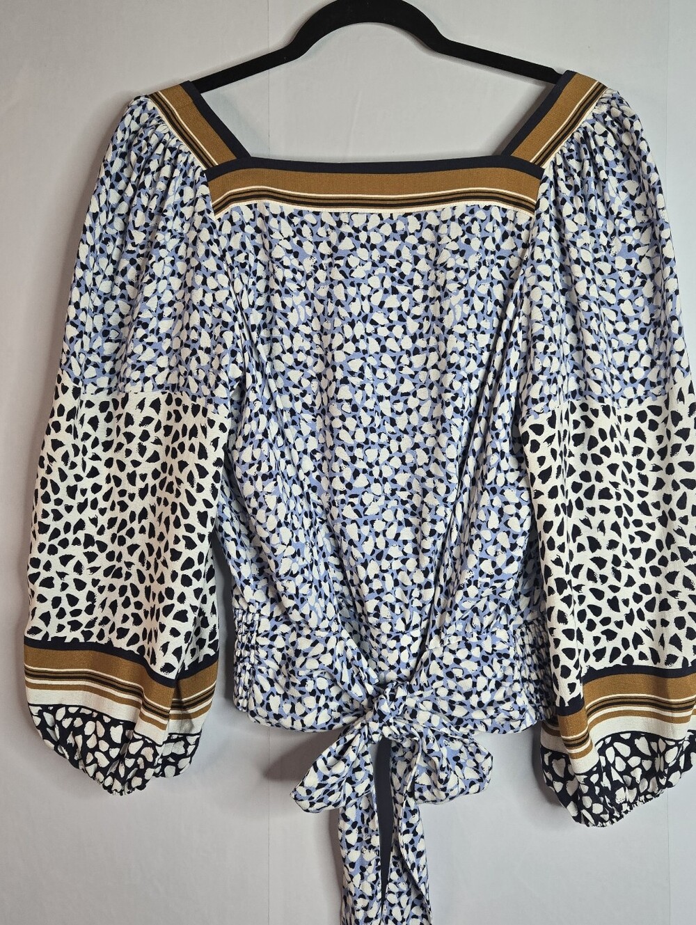 MAEVE Anthropologie Size S Multi Pattern Blouse, Open Back & Ribbon Detail